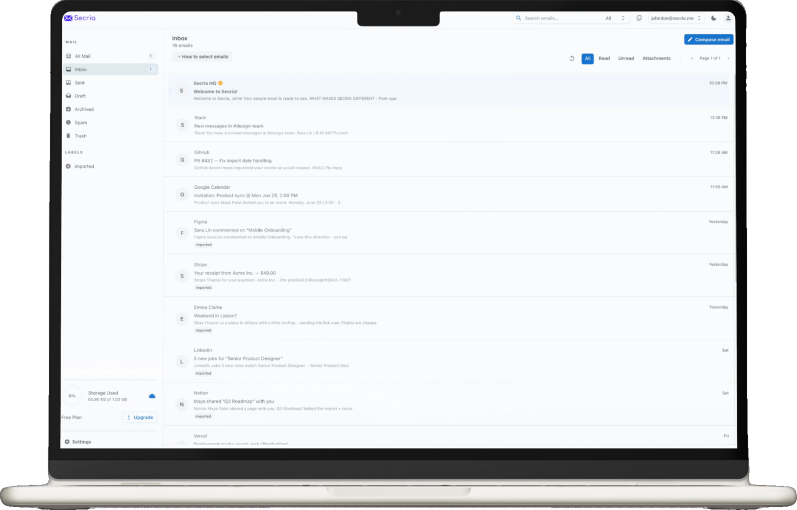 Secria Mail: post-quantum encrypted email inbox